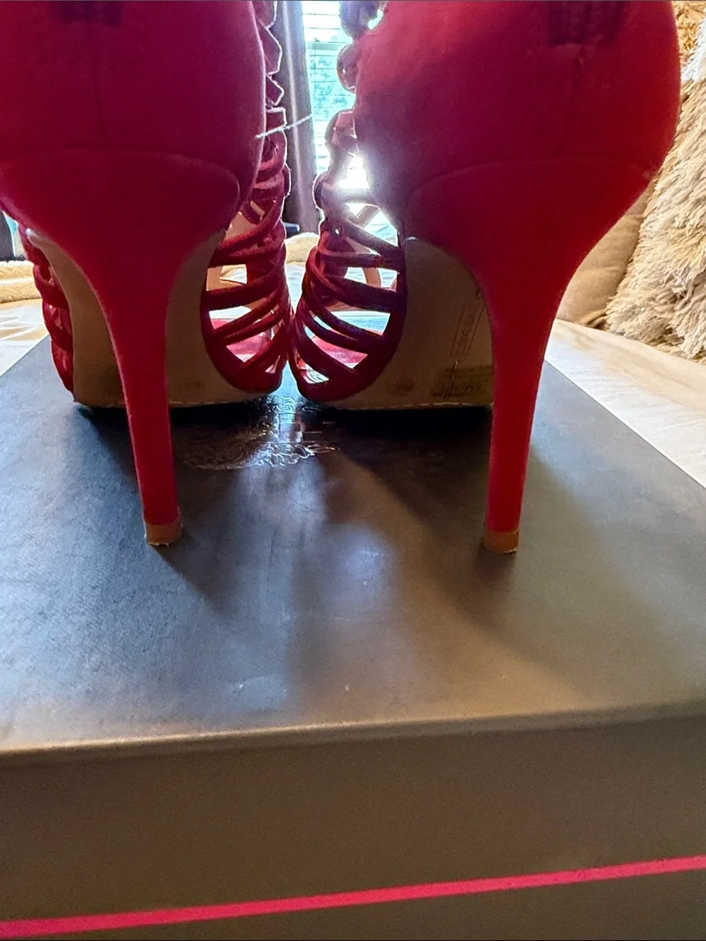 Vince Camuto Red Strappy Cage High Heel Sandals